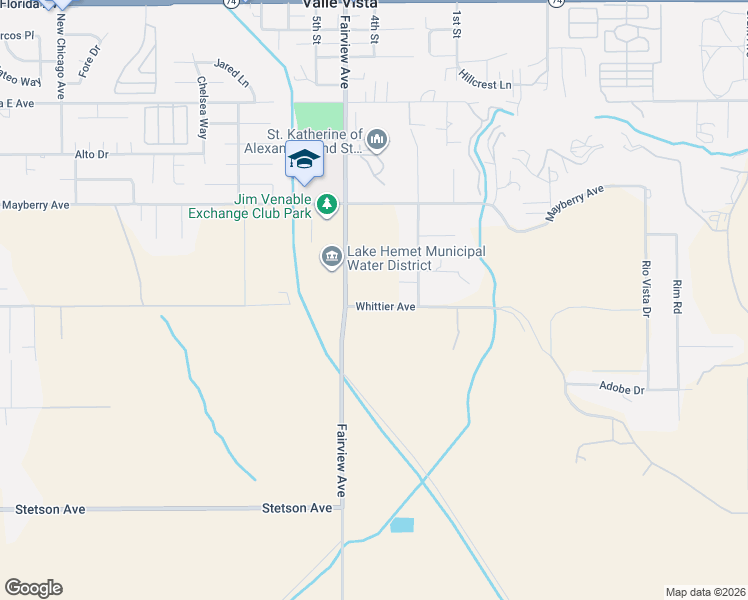 map of restaurants, bars, coffee shops, grocery stores, and more near 44149-44255 East Whittier Avenue in Hemet