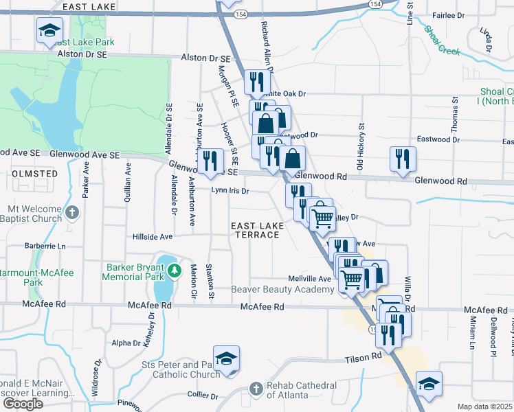 map of restaurants, bars, coffee shops, grocery stores, and more near 2454 Crestview Avenue in Decatur