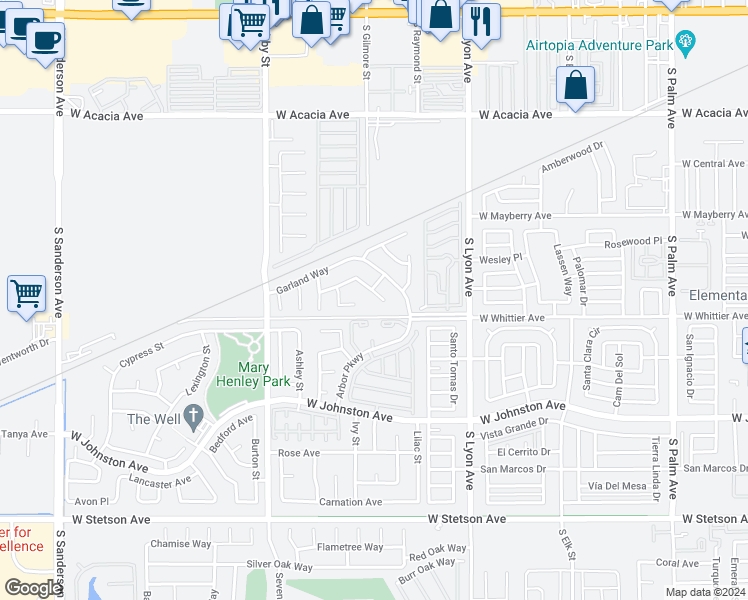 map of restaurants, bars, coffee shops, grocery stores, and more near 2121 Begonia Court in Hemet