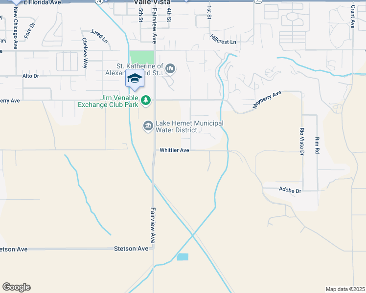 map of restaurants, bars, coffee shops, grocery stores, and more near 44142 Whittier Avenue in Hemet