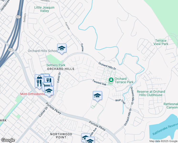 map of restaurants, bars, coffee shops, grocery stores, and more near 58 Stetson in Irvine