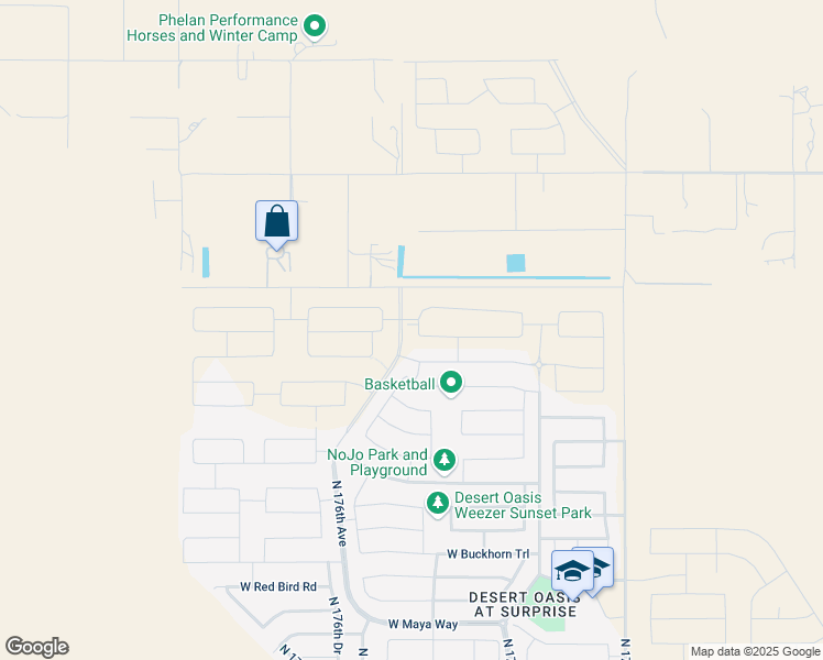 map of restaurants, bars, coffee shops, grocery stores, and more near 17530 West Oberlin Way in Surprise