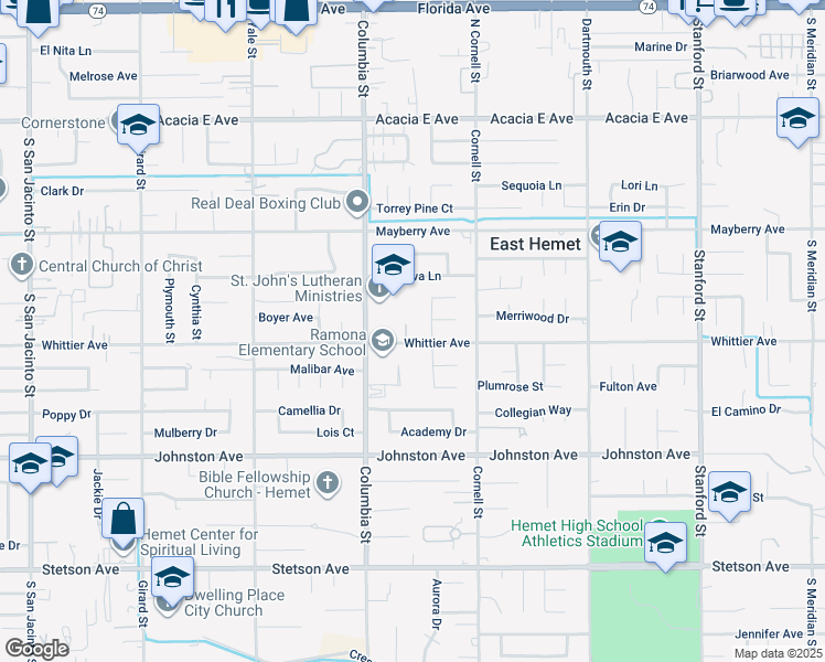 map of restaurants, bars, coffee shops, grocery stores, and more near 26480 Tuominen Way in Hemet
