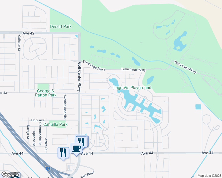map of restaurants, bars, coffee shops, grocery stores, and more near 84285 Tramonto Way in Indio