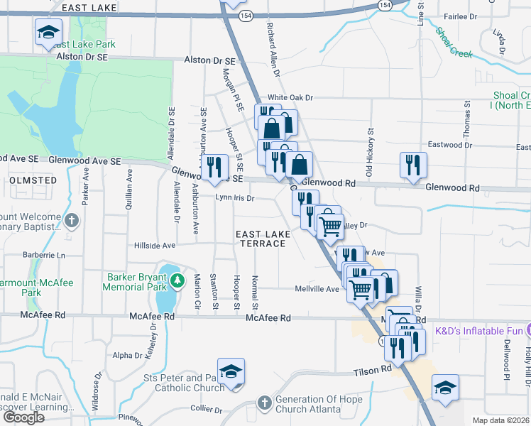 map of restaurants, bars, coffee shops, grocery stores, and more near 2458 Hillside Avenue in Decatur