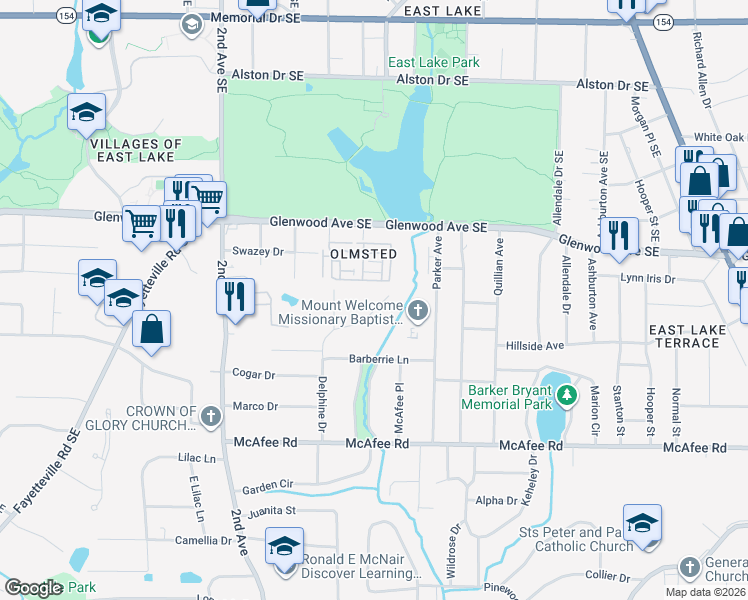 map of restaurants, bars, coffee shops, grocery stores, and more near 1858 Delphine Drive in Decatur