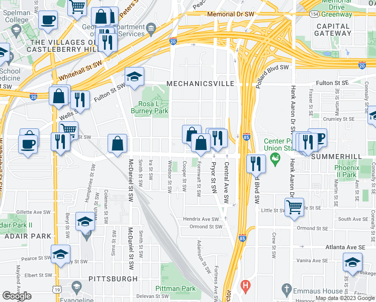 map of restaurants, bars, coffee shops, grocery stores, and more near 277 Ralph David Abernathy Boulevard Southwest in Atlanta