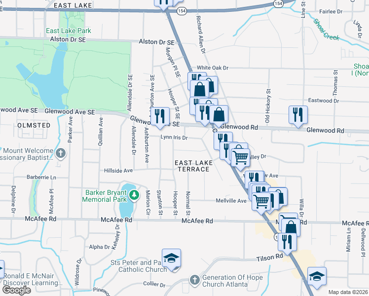 map of restaurants, bars, coffee shops, grocery stores, and more near 2434 Crestview Avenue in Decatur