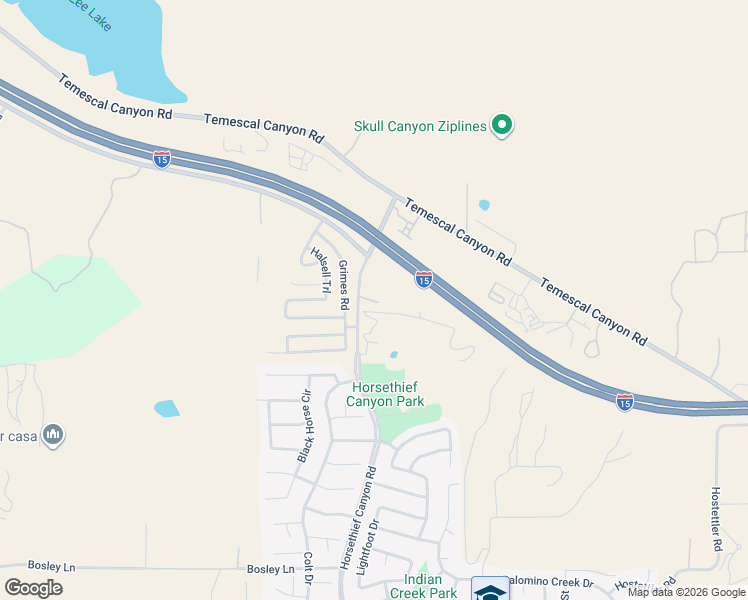 map of restaurants, bars, coffee shops, grocery stores, and more near 26170 Horsethief Road in Temescal Valley