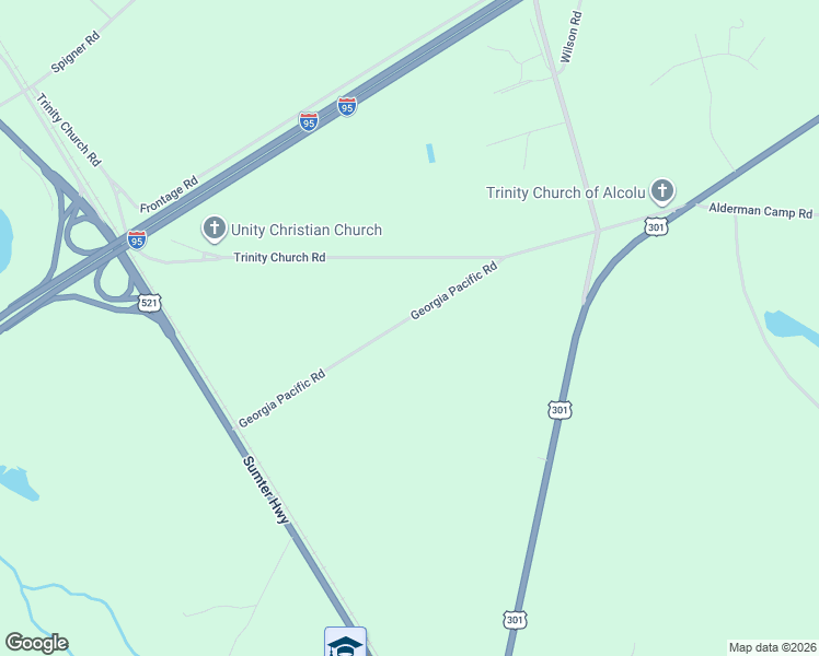 map of restaurants, bars, coffee shops, grocery stores, and more near 1464 Georgia Pacific Road in Alcolu