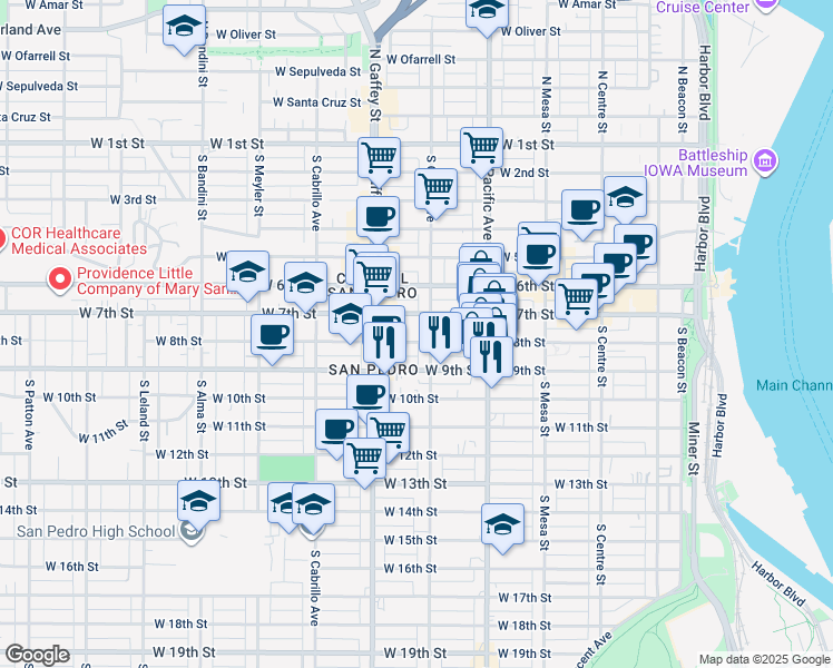 map of restaurants, bars, coffee shops, grocery stores, and more near 620 West 8th Street in Los Angeles