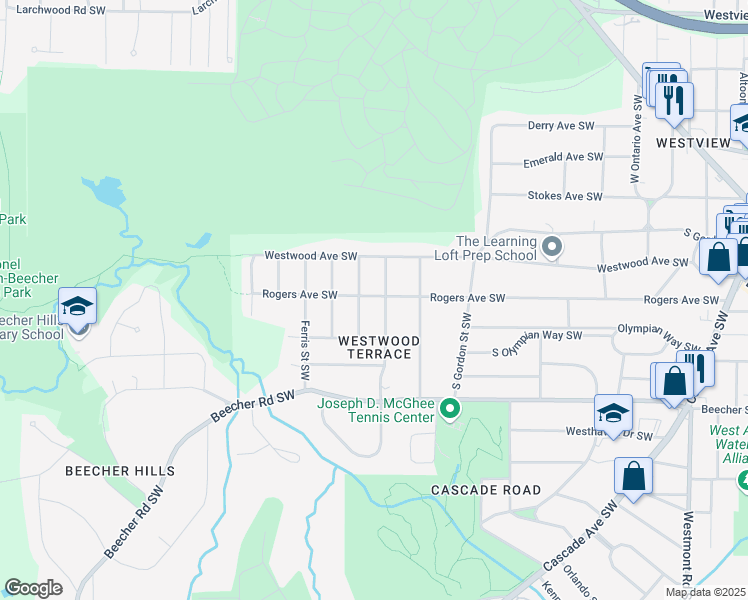 map of restaurants, bars, coffee shops, grocery stores, and more near 1928 Rogers Avenue Southwest in Atlanta