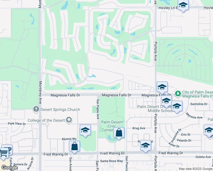 map of restaurants, bars, coffee shops, grocery stores, and more near 302 Castellana South in Palm Desert