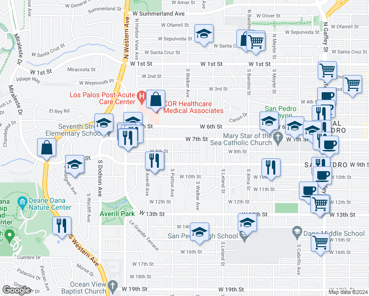 map of restaurants, bars, coffee shops, grocery stores, and more near 1254 West 8th Street in Los Angeles