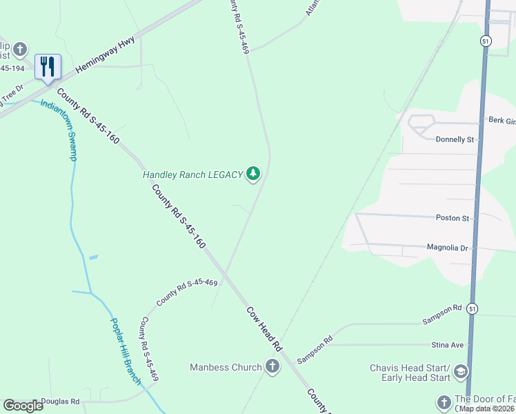 map of restaurants, bars, coffee shops, grocery stores, and more near 373 Tupperware Road in Hemingway