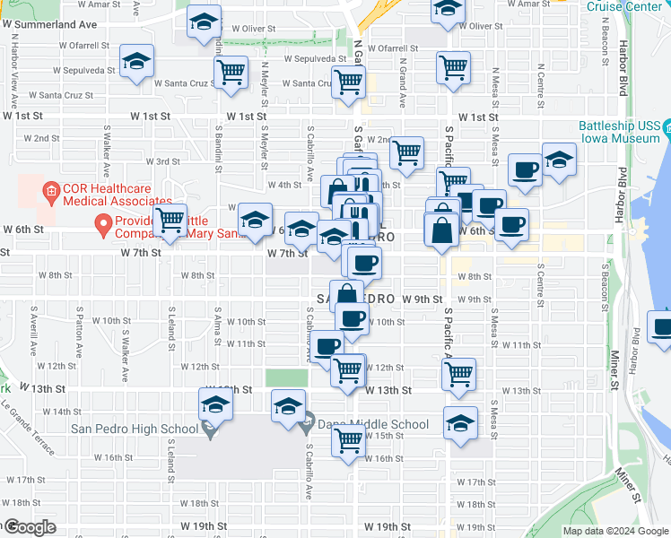 map of restaurants, bars, coffee shops, grocery stores, and more near 732 South Cabrillo Avenue in Los Angeles
