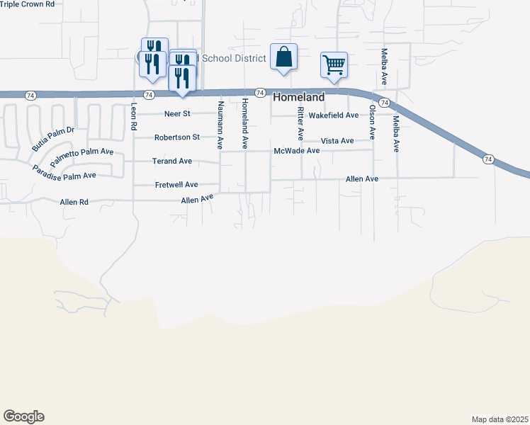 map of restaurants, bars, coffee shops, grocery stores, and more near 31485 Allen Avenue in Homeland