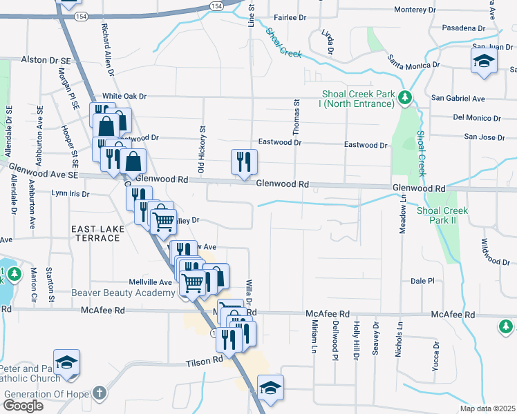 map of restaurants, bars, coffee shops, grocery stores, and more near 3359 Glenwood Road in Decatur