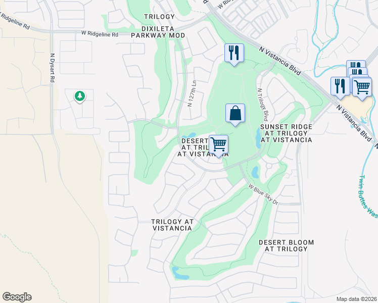 map of restaurants, bars, coffee shops, grocery stores, and more near 12974 West Red Fox Road in Peoria