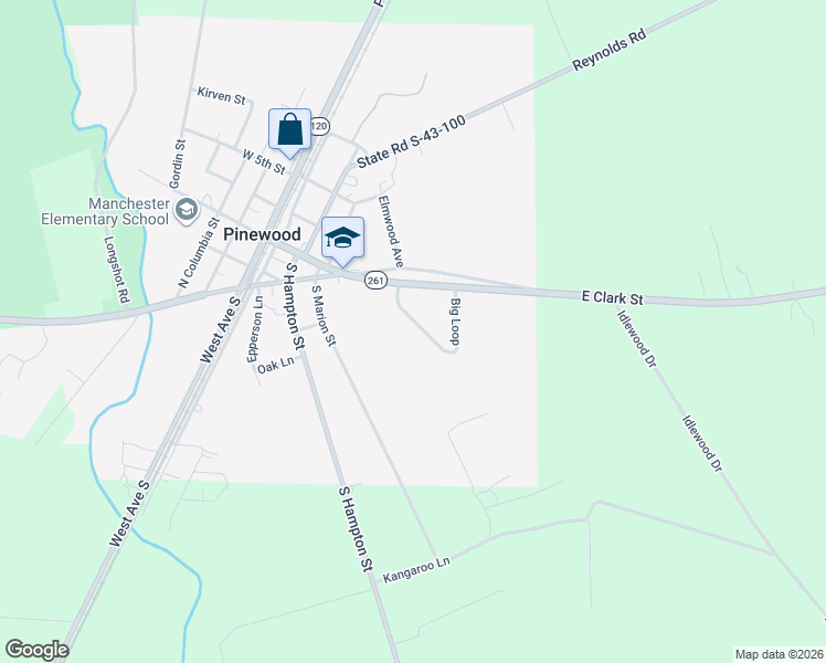 map of restaurants, bars, coffee shops, grocery stores, and more near 40 Big Loop in Pinewood