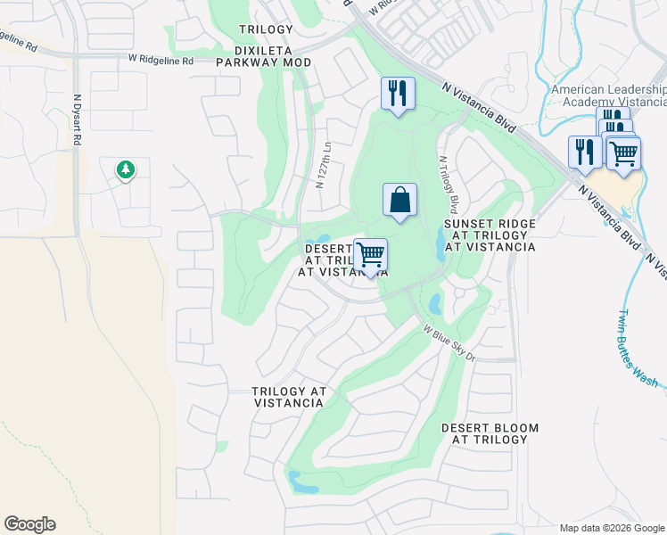 map of restaurants, bars, coffee shops, grocery stores, and more near 12974 West Red Fox Road in Peoria