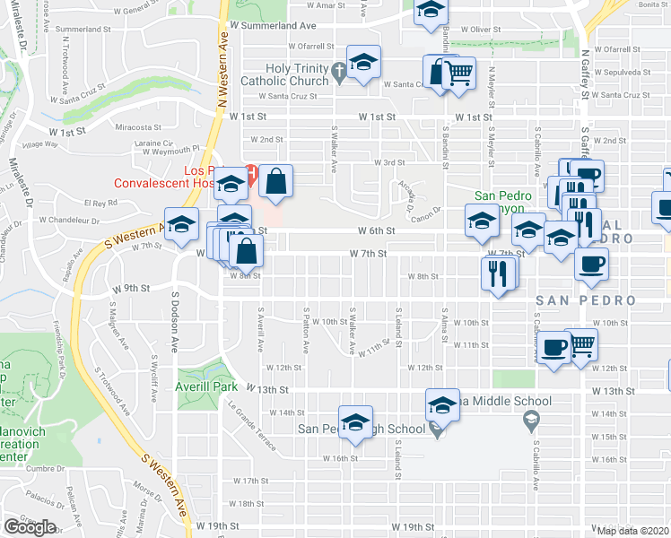 map of restaurants, bars, coffee shops, grocery stores, and more near in Los Angeles