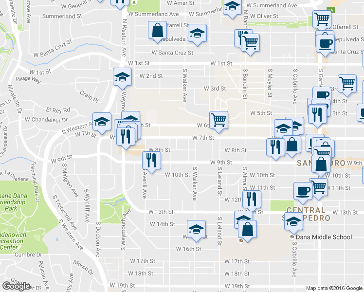 map of restaurants, bars, coffee shops, grocery stores, and more near 1300 West 7th Street in Los Angeles
