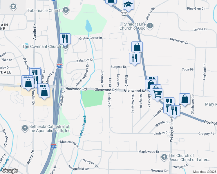 map of restaurants, bars, coffee shops, grocery stores, and more near 1813 Lee Street in Decatur