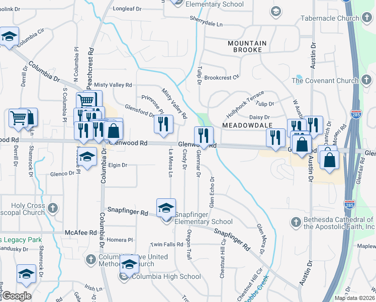 map of restaurants, bars, coffee shops, grocery stores, and more near 1836 Cindy Drive in Decatur
