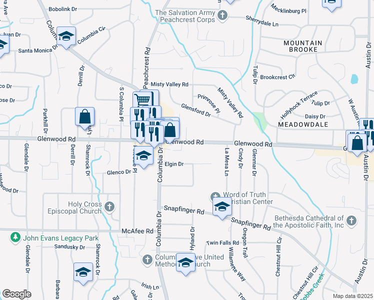 map of restaurants, bars, coffee shops, grocery stores, and more near 4130 Glenwood Road in Decatur