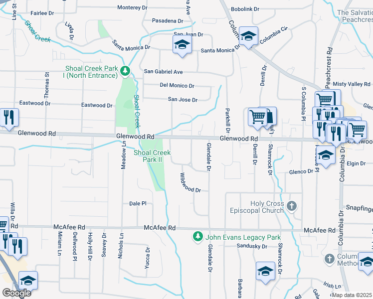 map of restaurants, bars, coffee shops, grocery stores, and more near 1847 Ridgeland Drive in Decatur