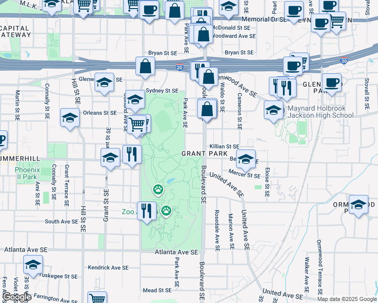 map of restaurants, bars, coffee shops, grocery stores, and more near 603 Boulevard Southeast in Atlanta