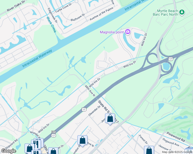 map of restaurants, bars, coffee shops, grocery stores, and more near 4823 Orchid Way in Myrtle Beach