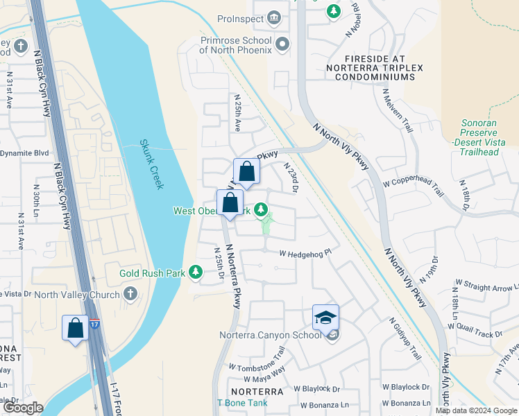 map of restaurants, bars, coffee shops, grocery stores, and more near 2411 West Blue Sky Drive in Phoenix