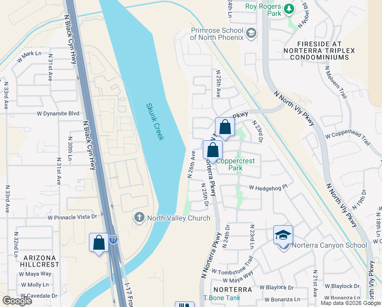 map of restaurants, bars, coffee shops, grocery stores, and more near 27820 North 26th Avenue in Phoenix