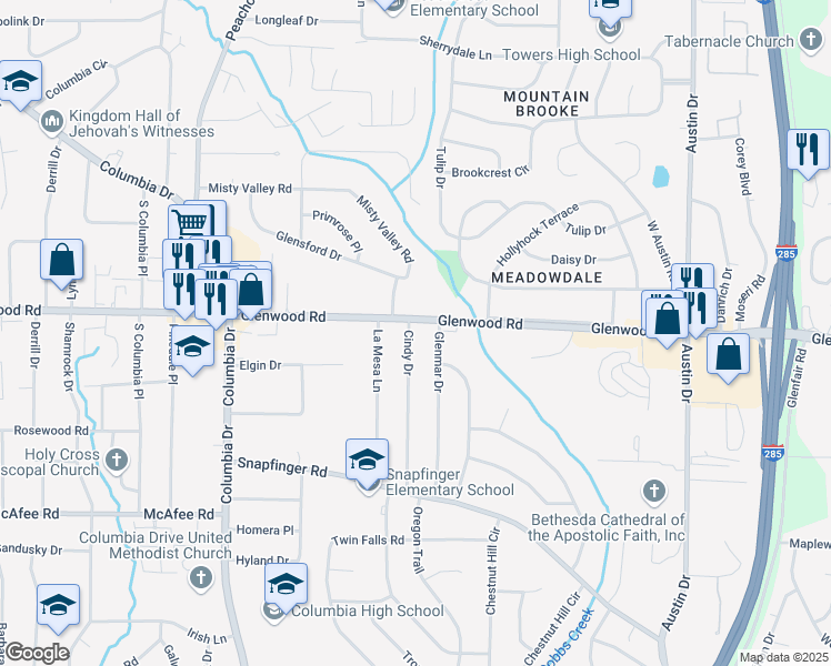 map of restaurants, bars, coffee shops, grocery stores, and more near 1836 Cindy Drive in Decatur