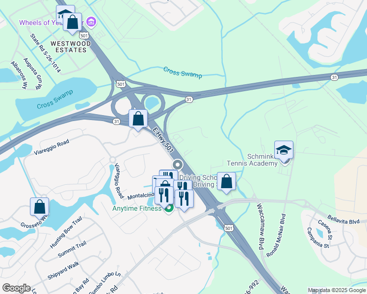 map of restaurants, bars, coffee shops, grocery stores, and more near 4328 Waccamaw Boulevard in Myrtle Beach