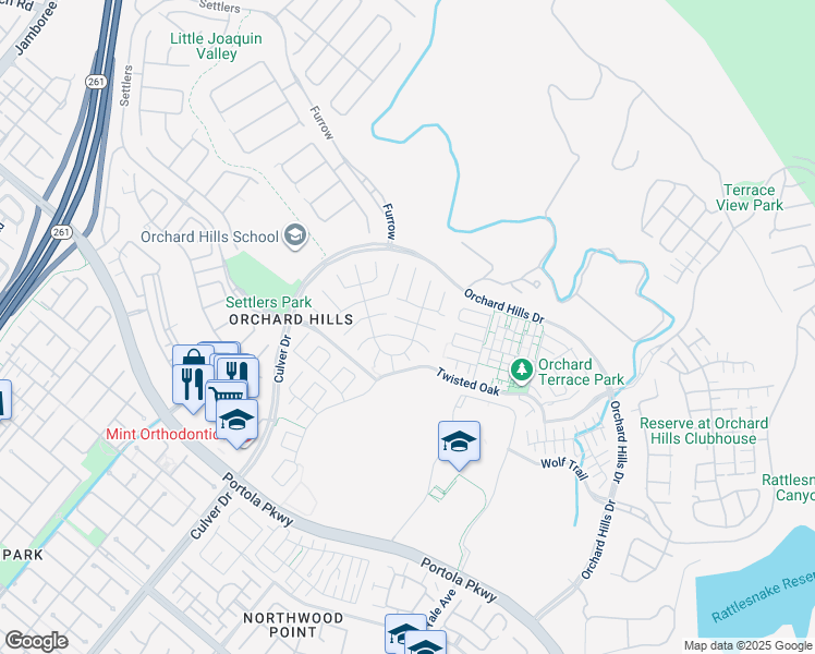 map of restaurants, bars, coffee shops, grocery stores, and more near 58 Stetson in Irvine