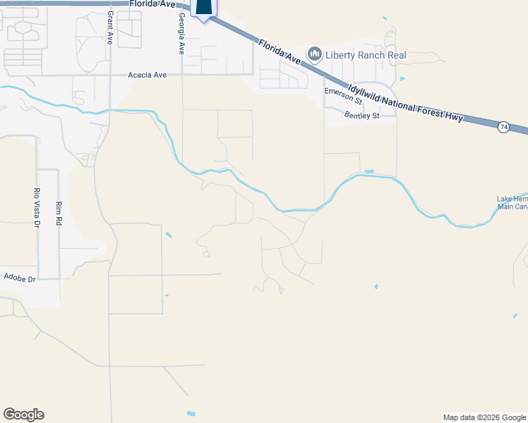 map of restaurants, bars, coffee shops, grocery stores, and more near 45540 Denizen Heights Road in Hemet