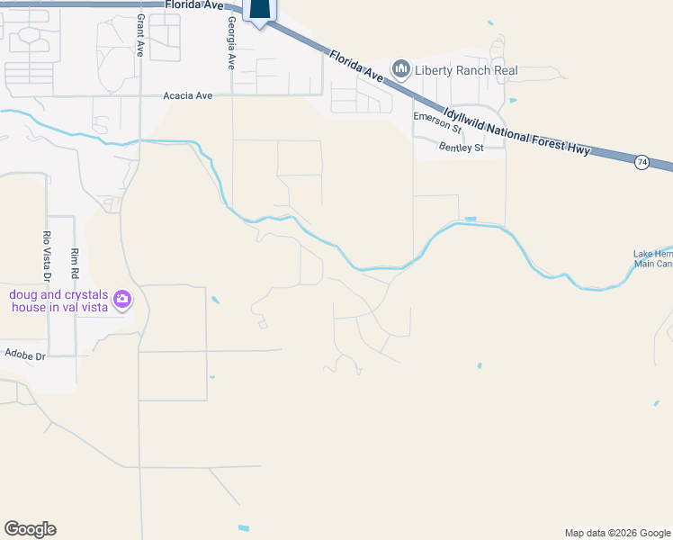 map of restaurants, bars, coffee shops, grocery stores, and more near 45520 Denizen Heights Road in Hemet