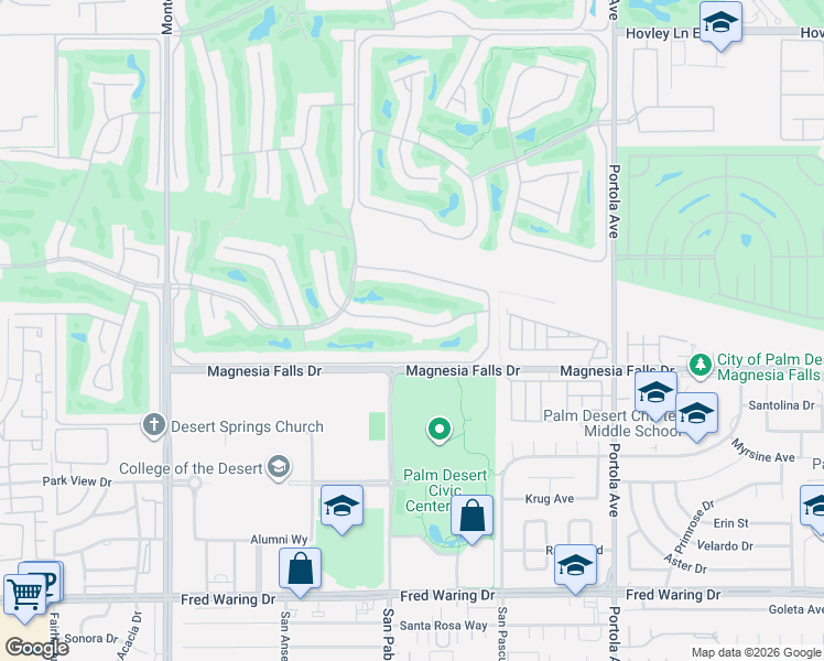 map of restaurants, bars, coffee shops, grocery stores, and more near 251 Calle Del Verano in Palm Desert