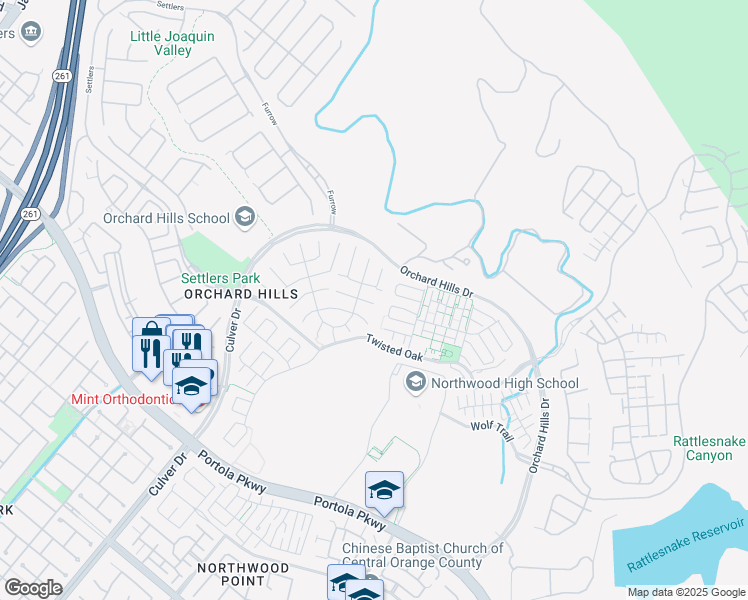 map of restaurants, bars, coffee shops, grocery stores, and more near 73 Stetson in Irvine