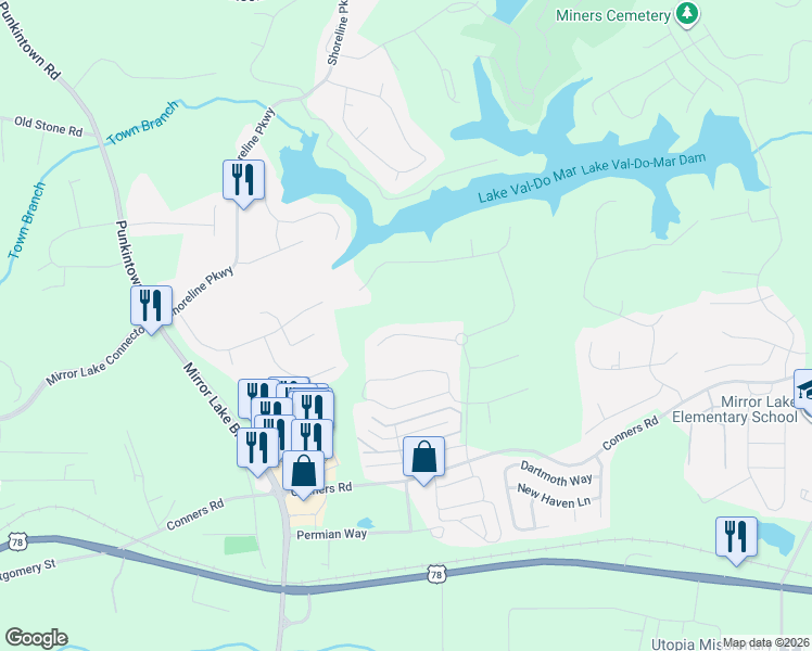 map of restaurants, bars, coffee shops, grocery stores, and more near 2590 Chipping Court in Villa Rica