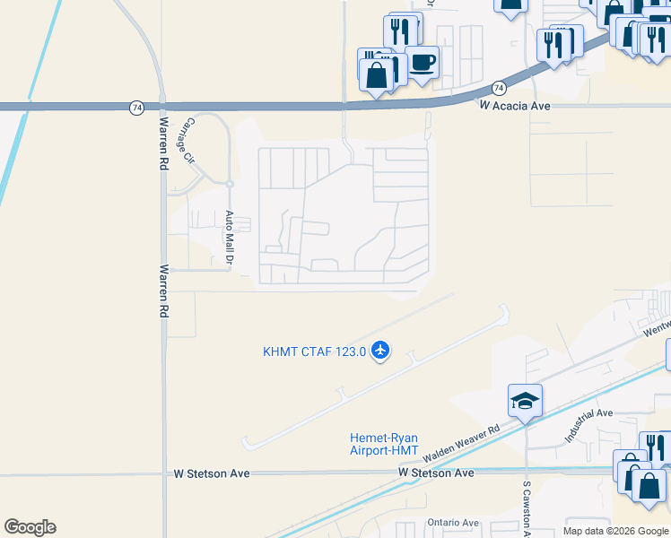map of restaurants, bars, coffee shops, grocery stores, and more near 5001 West Florida Avenue in Hemet