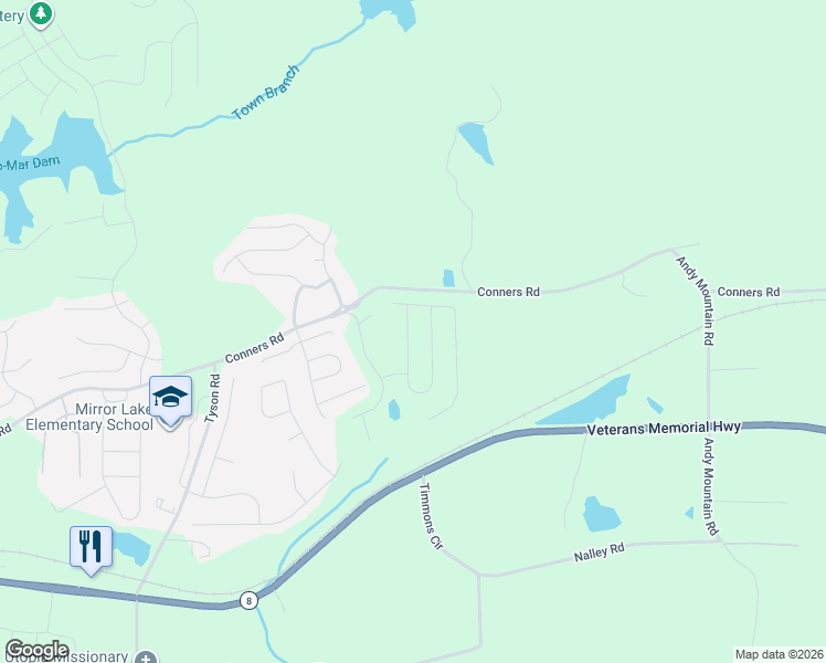 map of restaurants, bars, coffee shops, grocery stores, and more near 9071-9199 Conners Road in Villa Rica