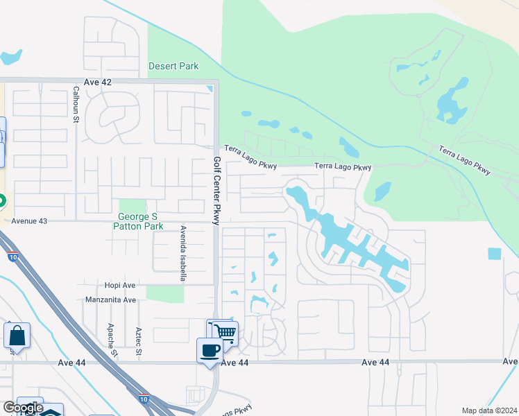 map of restaurants, bars, coffee shops, grocery stores, and more near 84156 Azzura Way in Indio