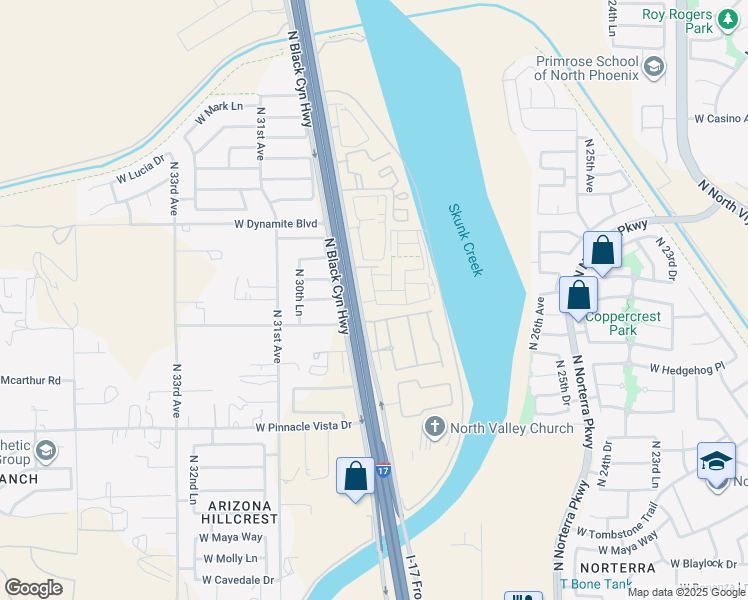 map of restaurants, bars, coffee shops, grocery stores, and more near 27827 North Black Canyon Highway in Phoenix