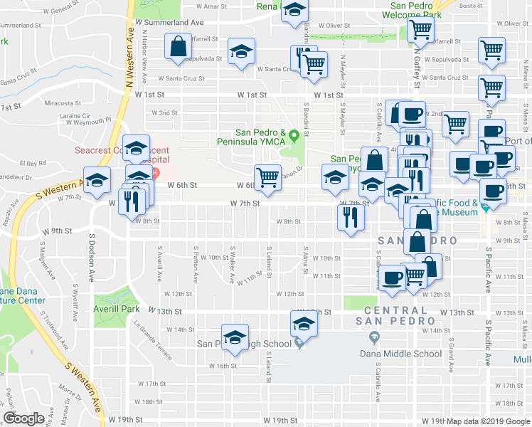 map of restaurants, bars, coffee shops, grocery stores, and more near 1128 West 7th Street in Los Angeles