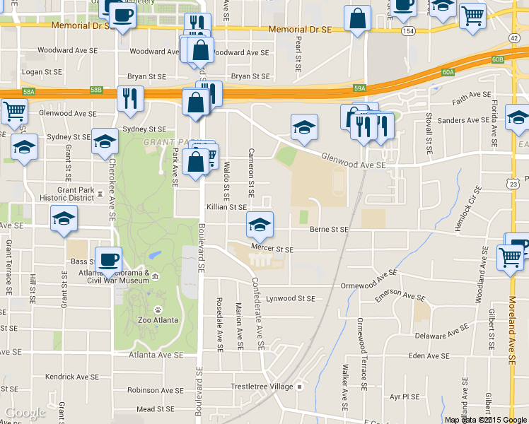 map of restaurants, bars, coffee shops, grocery stores, and more near 709 Killian Street Southeast in Atlanta