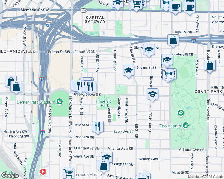 map of restaurants, bars, coffee shops, grocery stores, and more near 609 Connally Street Southeast in Atlanta